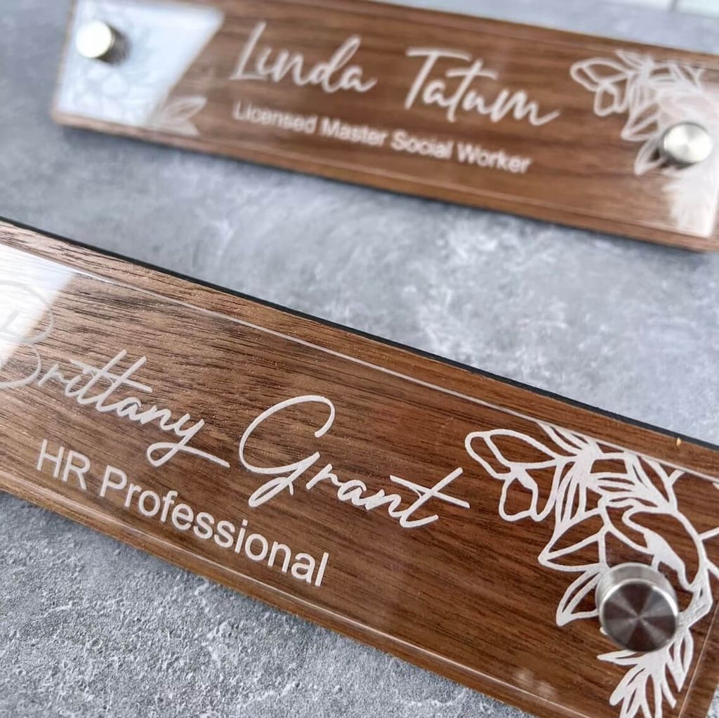iCreations Personalized Double Layer Desk Nameplate for Office with engraved Letters (2x8 Inch) view 2