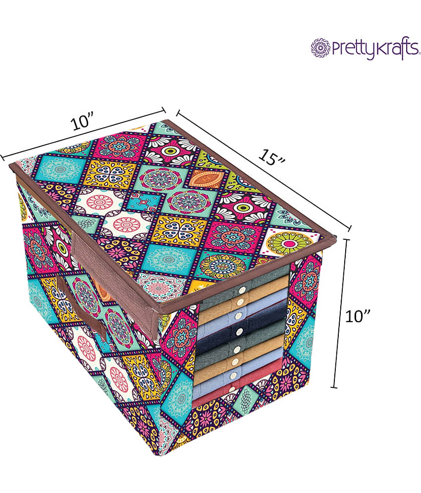 PrettyKrafts Premium Shirt Stacker Closet Organizer with Lid - Shirts and Clothing Organizer with Lids (Set of 2)-Multi Checks view 2