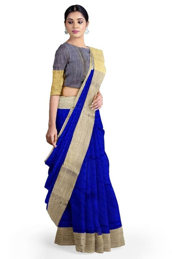Blue Georgette Saree with Jute Pallu view 2