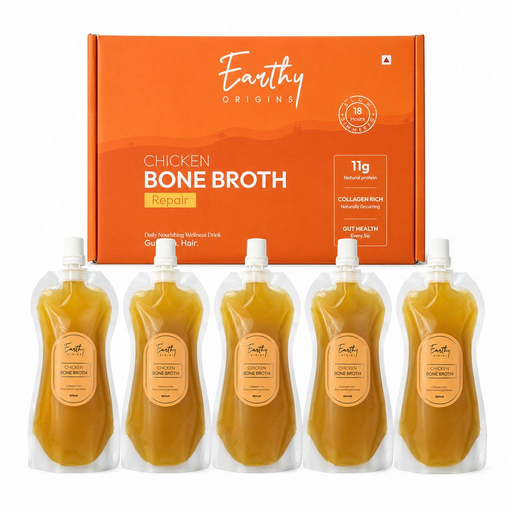 Earthy Origins Chicken Bone Broth for Humans | Ready-to-Drink | High Collagen Protein | 18-Hour Slow Simmered | 5 × 150ml