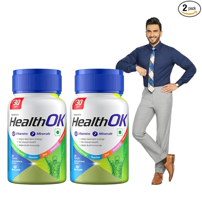Health Ok Daily Multivitamin for Energy & Overall Health for Men30 Tablets x 2 (2 x 30 Tablets)