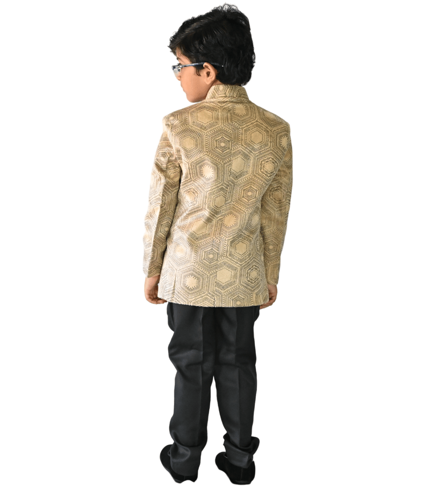 JOYHAAT Kids Boy's Stylish Jodhpuri Coat Suit For Party/Festival/Wedding/Formal With Fawn Color/ Set Of Coat and Black Pant view 2