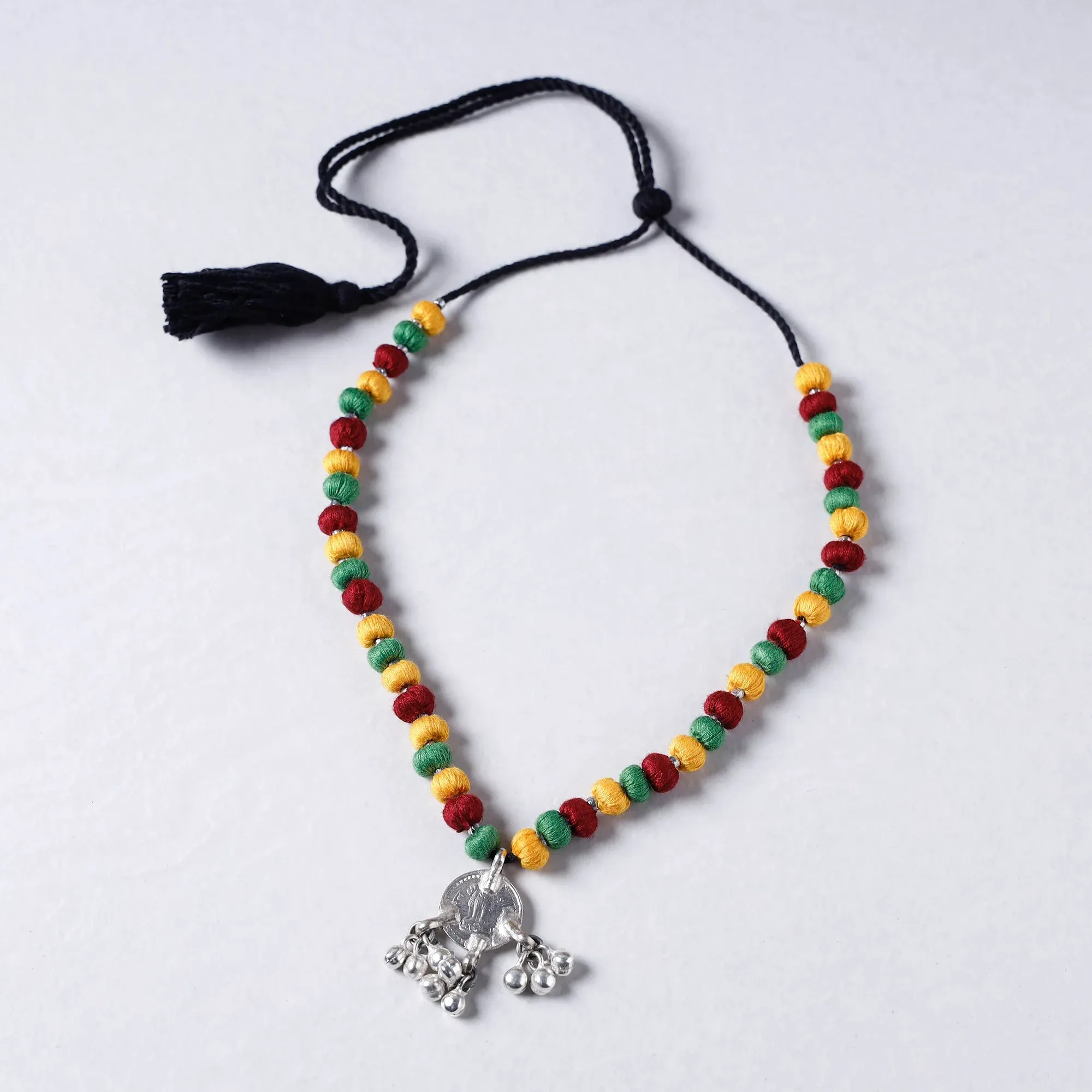 Multicolor Lambani Thread & Bead Work Coin Pendant Necklace