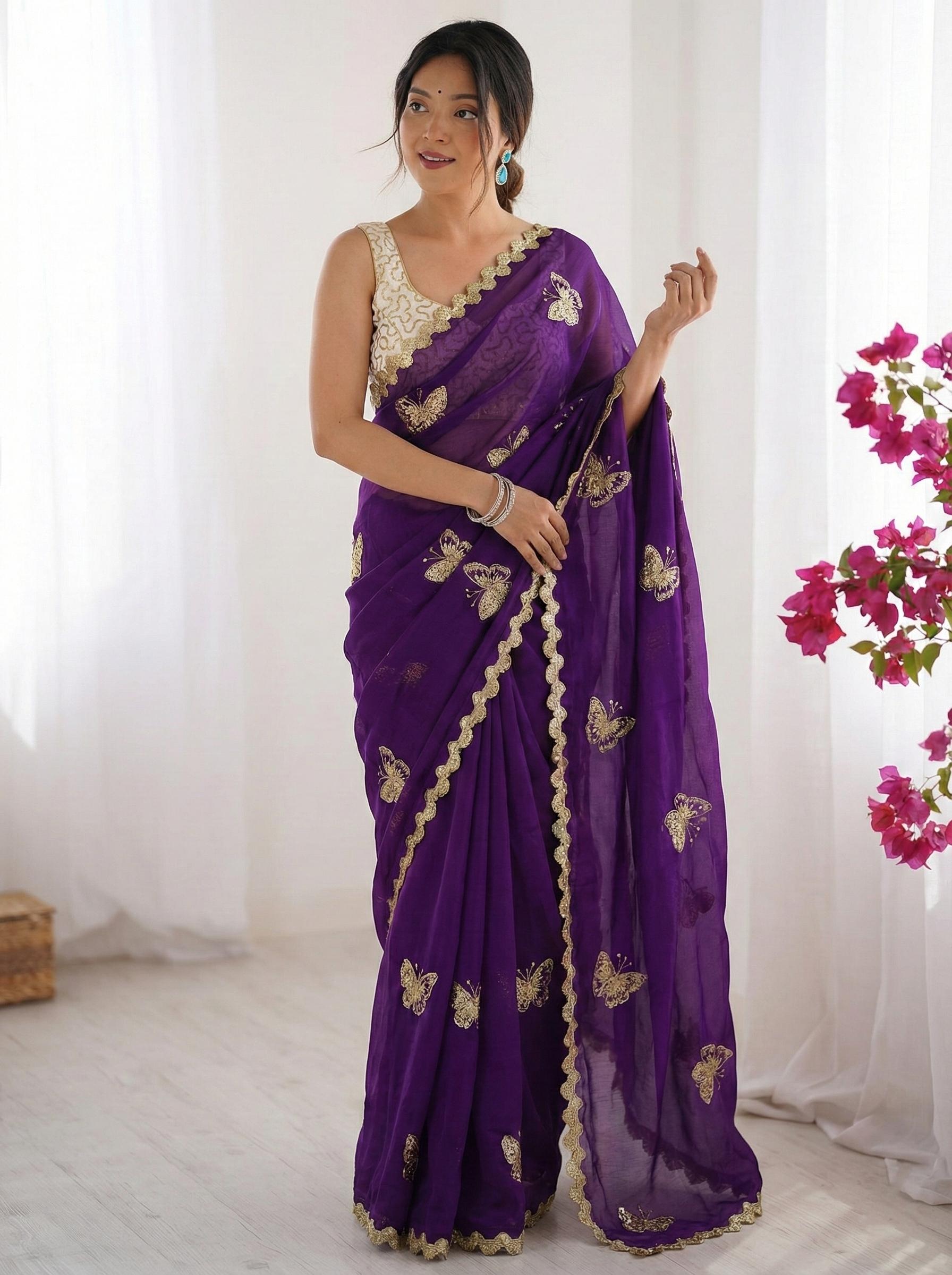 Fendy Satin Silk Saree With Sequence Work view 2
