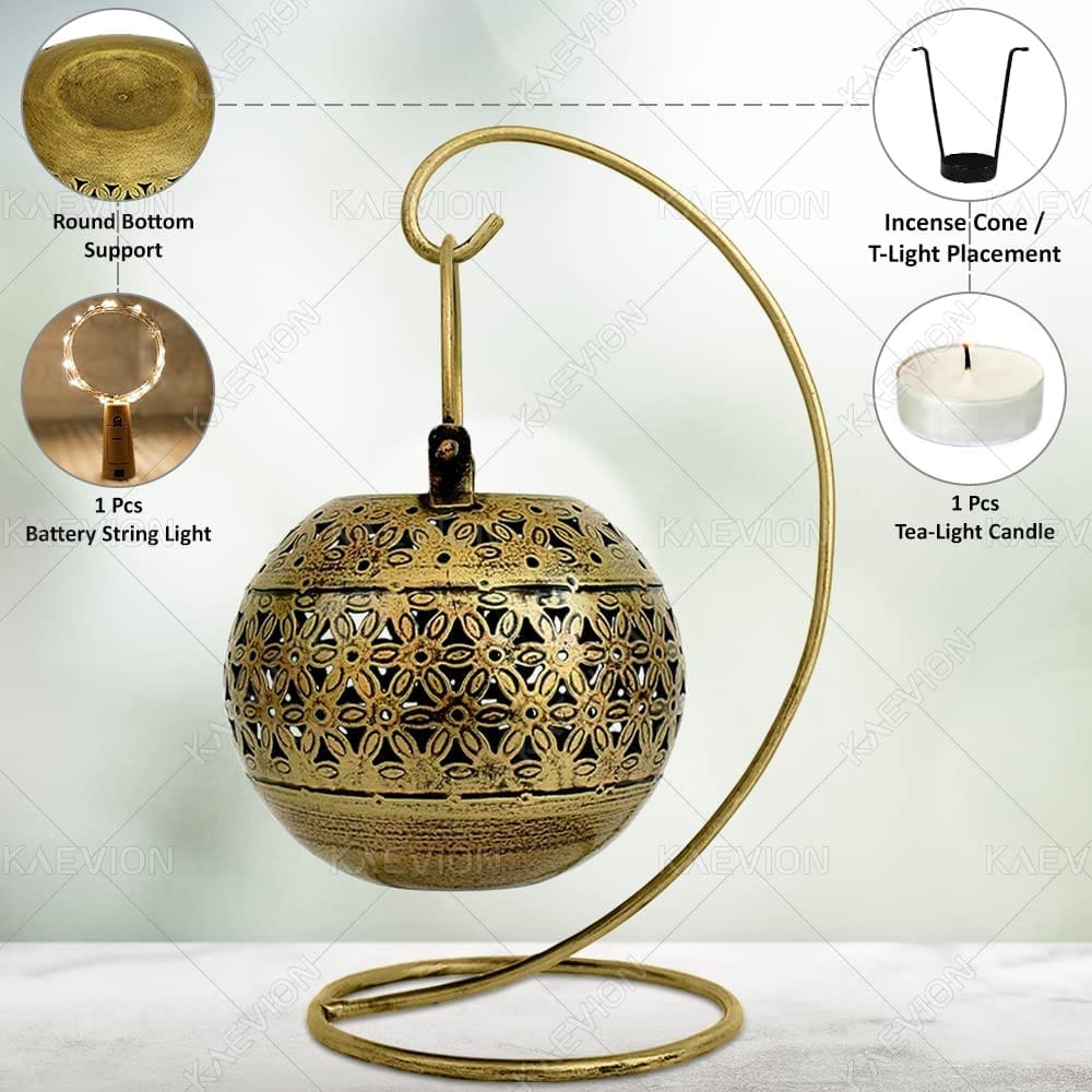 Golden & Black Metal Hanging Lantern With Stand view 2