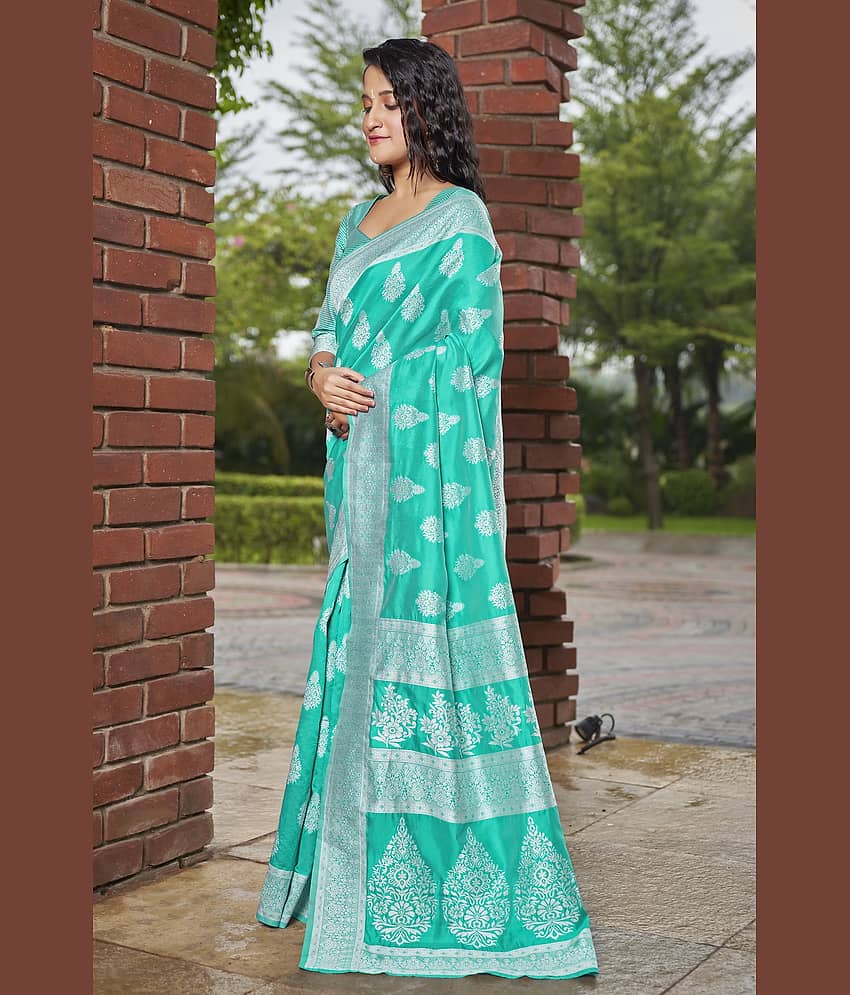 Sariya Jacquard Woven Saree With Unstitched Blouse Piece ( Rama ) view 2