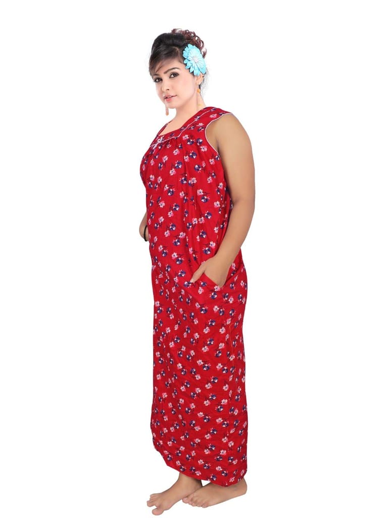 VALENCIA SLEEPWEAR lissybissy Cotton Resham Embroidery Nighty Night Gown Maxi for Women A line (Red) view 2