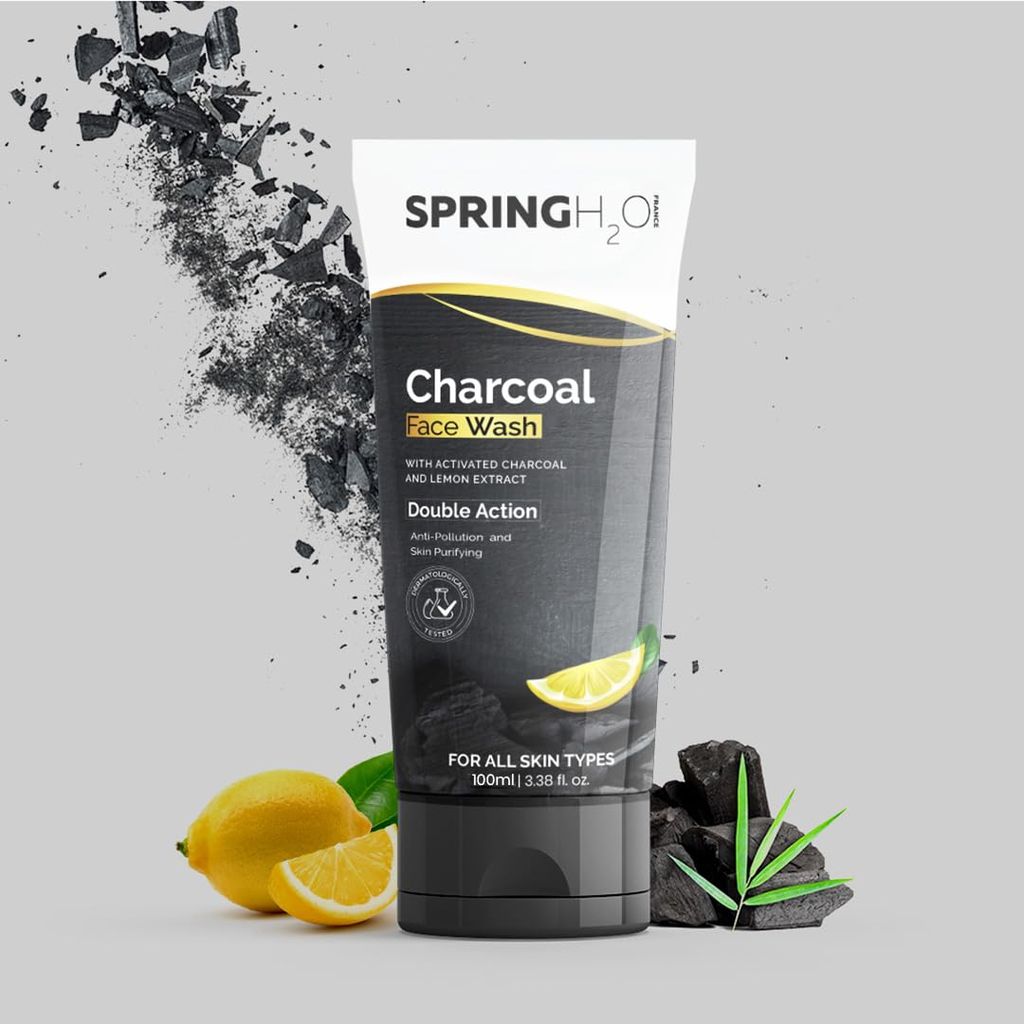 Spring H2O Charcoal Face Wash| Deep Cleansing & Purifying Formula - 100 Ml (Pack Of 2) view 2