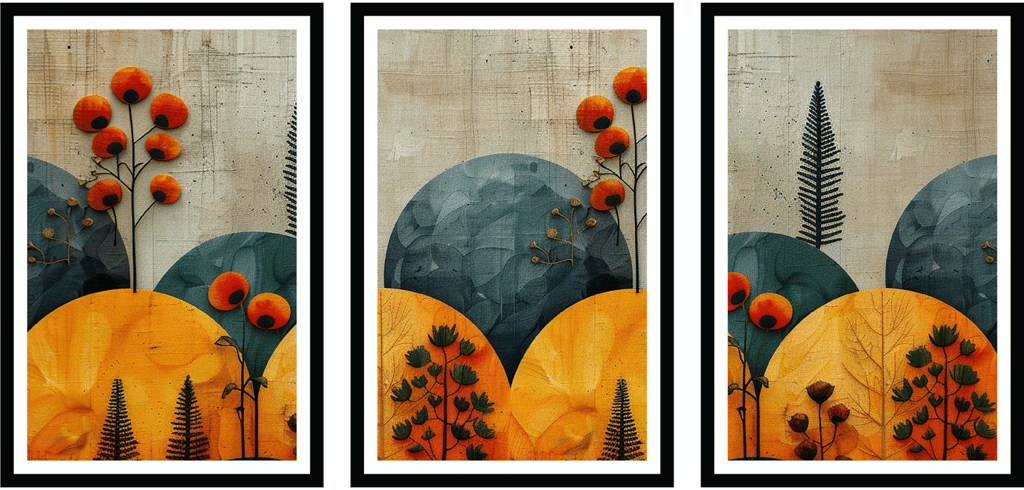 SET OF 3 ABSTRACT FLORAL PRINTS 48in X 24in WITH BLACK FRAME view 2