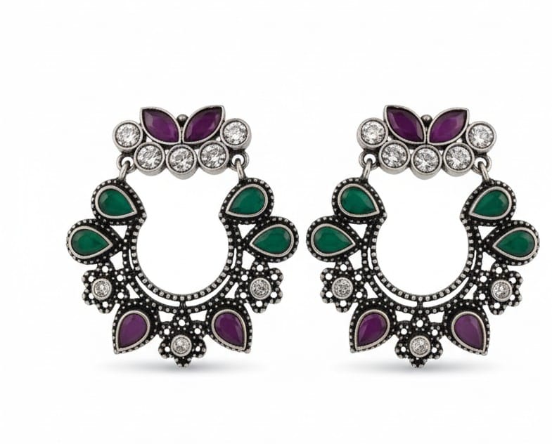 Glamvila Designer German SIlver Chand Bali view 2
