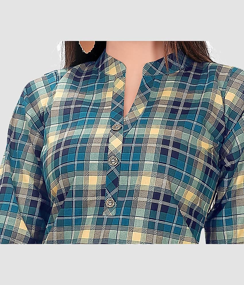 Meher Impex Women Checks Cotton Blend Shirt ( Green ) view 2