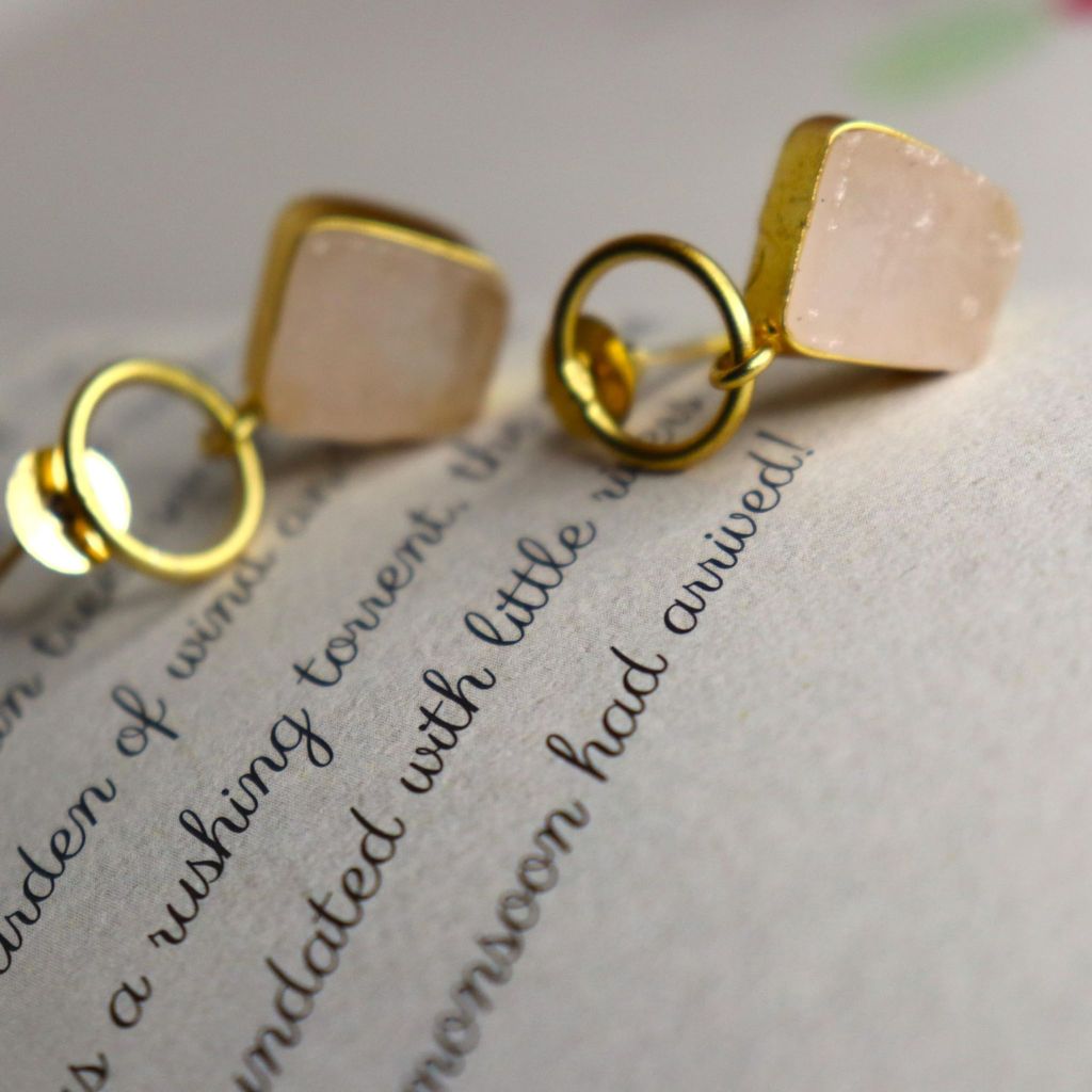 iha Natural Druzy Drops Designer Gold Toned Earrings |Small Drop Earrings|Fashion Jewellery|Handcrafted|Statement Earrings for Women and Girls|Soul Shoppr view 2