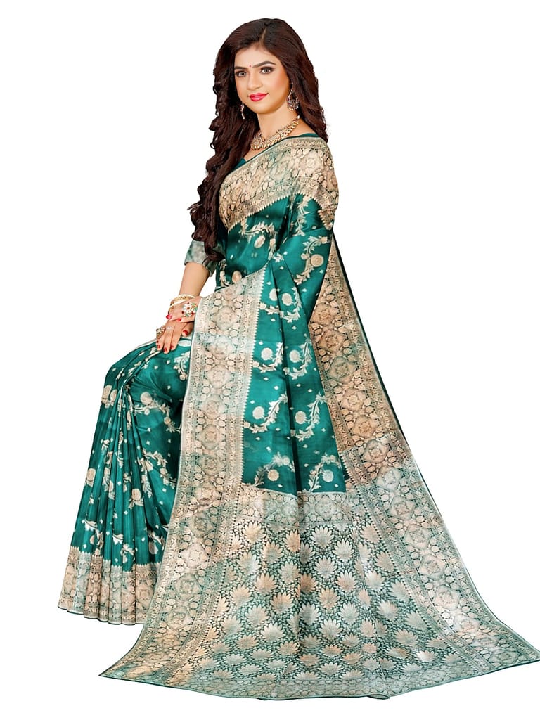 Green Banarasi Silk Saree With Blouse view 2