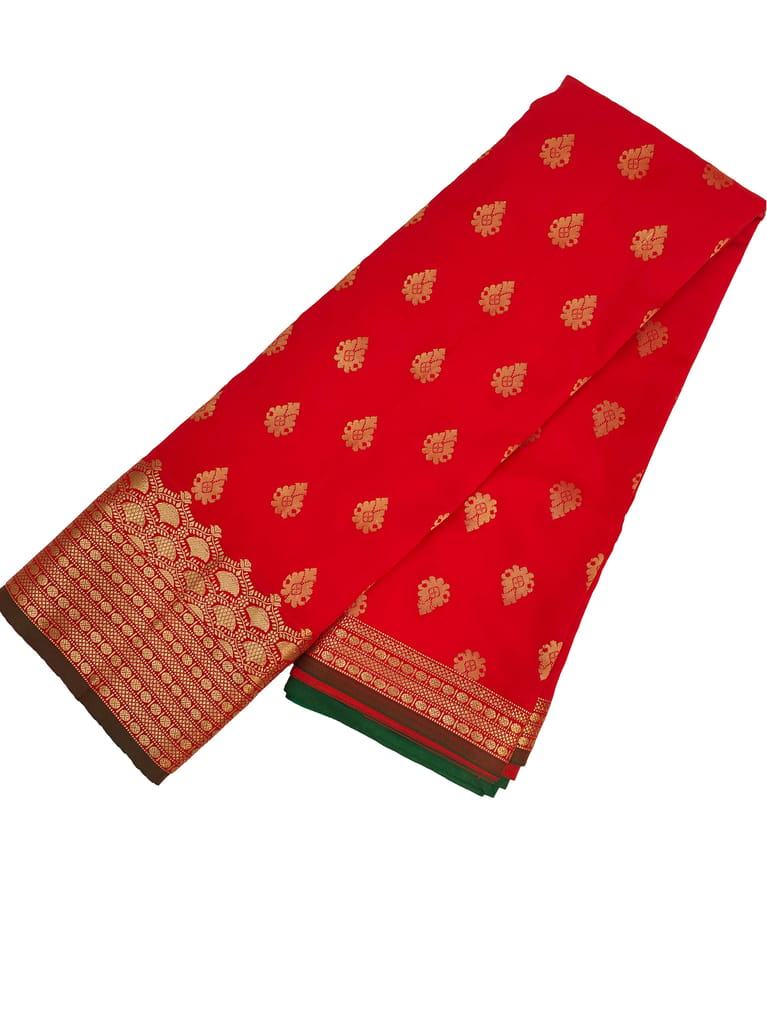 Sparrow Textiles New Red Kanjivaram art silk banarasi style sari zari woven rich pallu with running blouse view 2