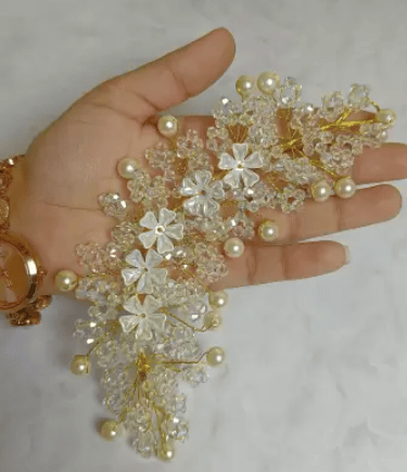 FIABLE COLLECTION Tiara Diamond Studded Bridal Wedding Hair Clip Accessories/Hair Pins/Hair band Hair Accessory Set (Gold) view 2