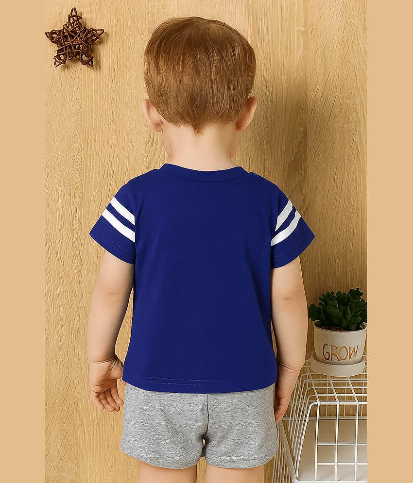 CUTEVIBE Pack of 1 Unisex Cotton Blend T-Shirt & Shorts Set ( Royal Blue ) view 2
