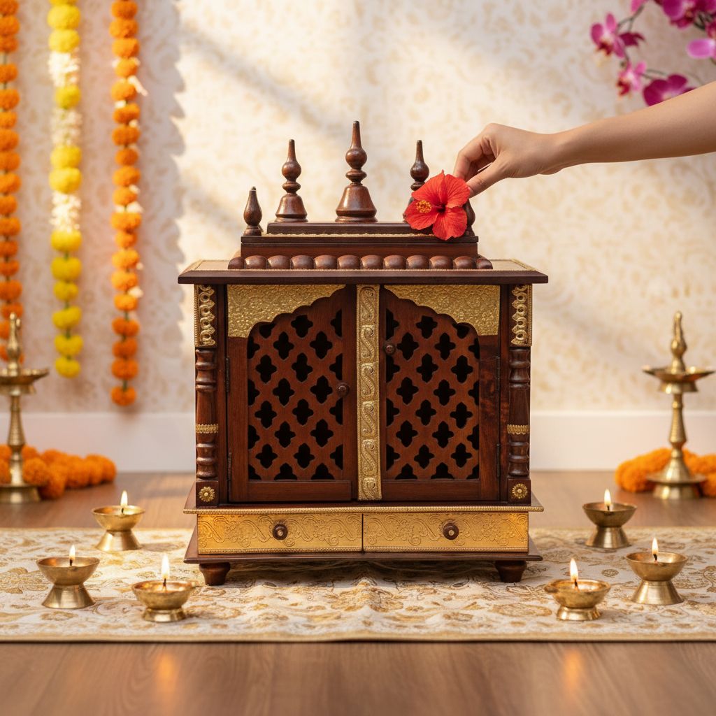 Indian Wooden Brass Natural Pooja Temple Mandir view 2