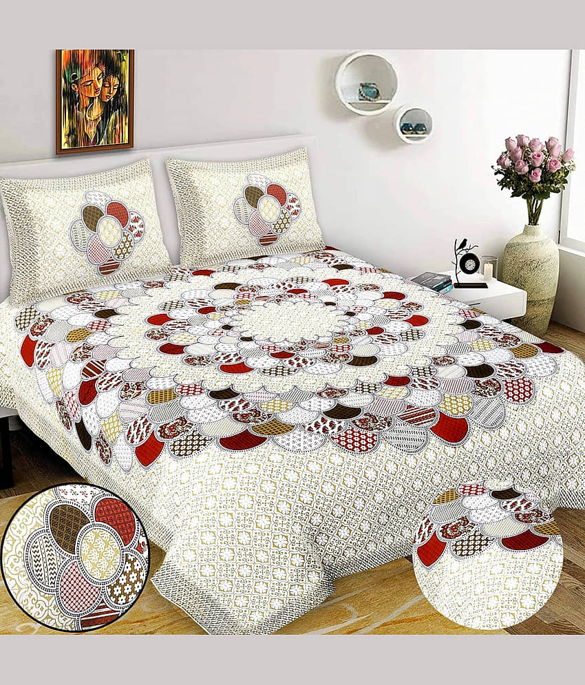 Dgsm Craft Cotton 1 Double Queen Bedsheet with 2 Pillow Covers ( Multicolor )