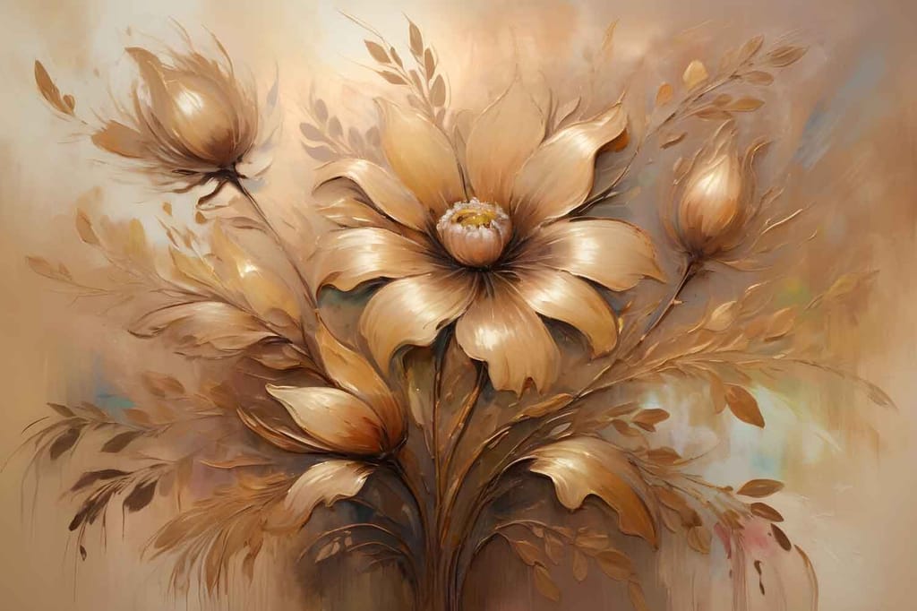 DETAILED BROWN FLOWERS PRINT 24in X 16in WITH BLACK FRAME view 2