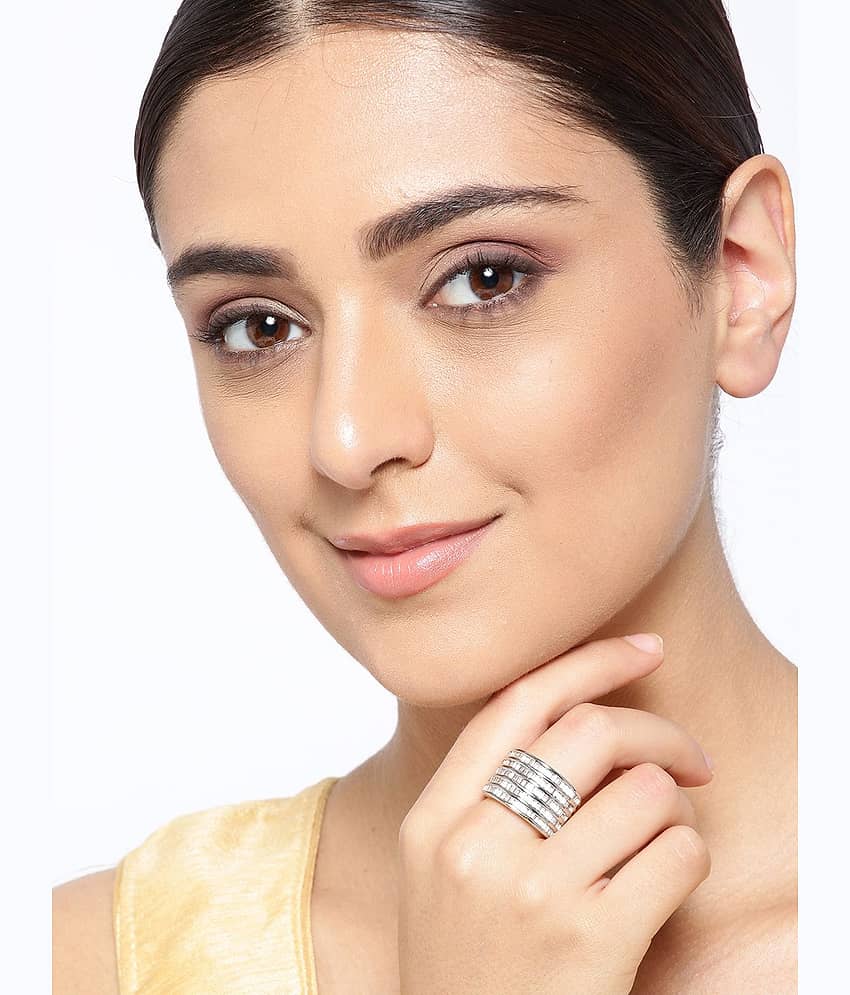 Priyaasi Gold-Plated Stylish Rings with American Diamond for Women view 2