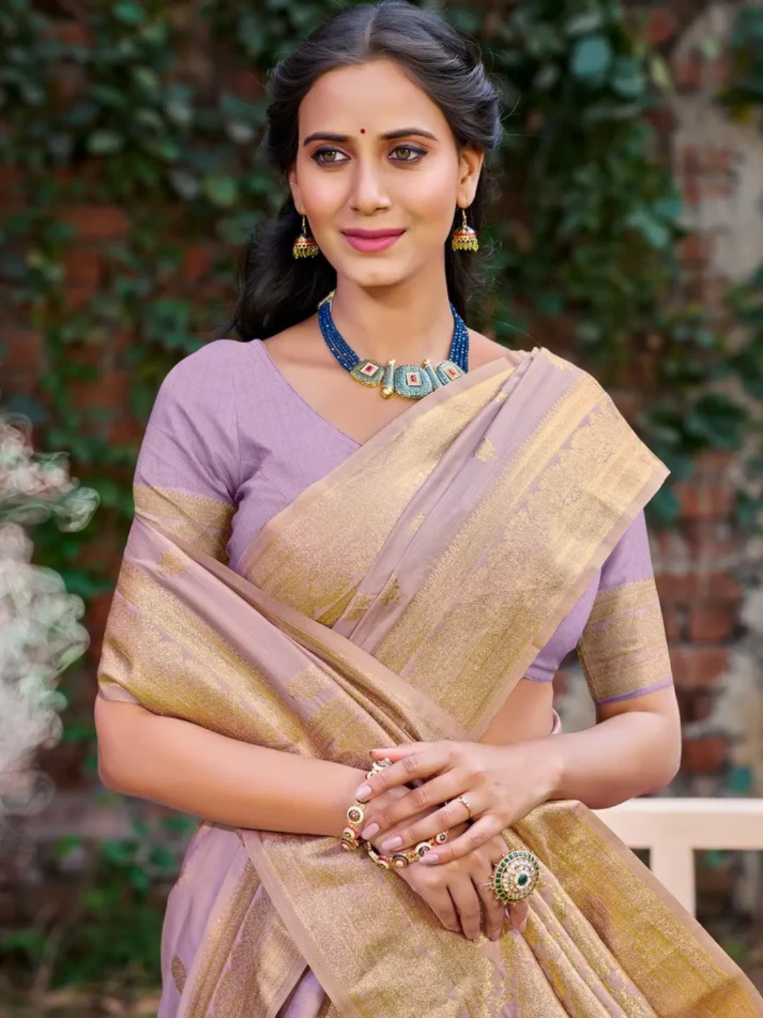 Lavender Silk Saree view 2