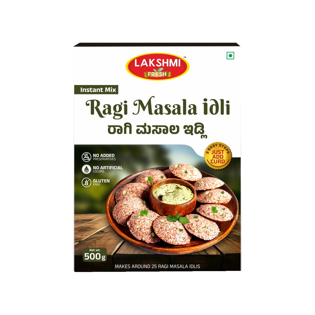 Lakshmi Fresh Ragi Masala Idli Mix 500g |Instant & Gluten-Free |High-Fiber, Ready-to-Cook Ragi Idli Mix + Lakshmi Fresh Ragi Sari for Babies 500g | Sprouted Ragi Powder | Baby Ragi Cereal | Instant Ragi Porridge Mix (pack of 2) view 2