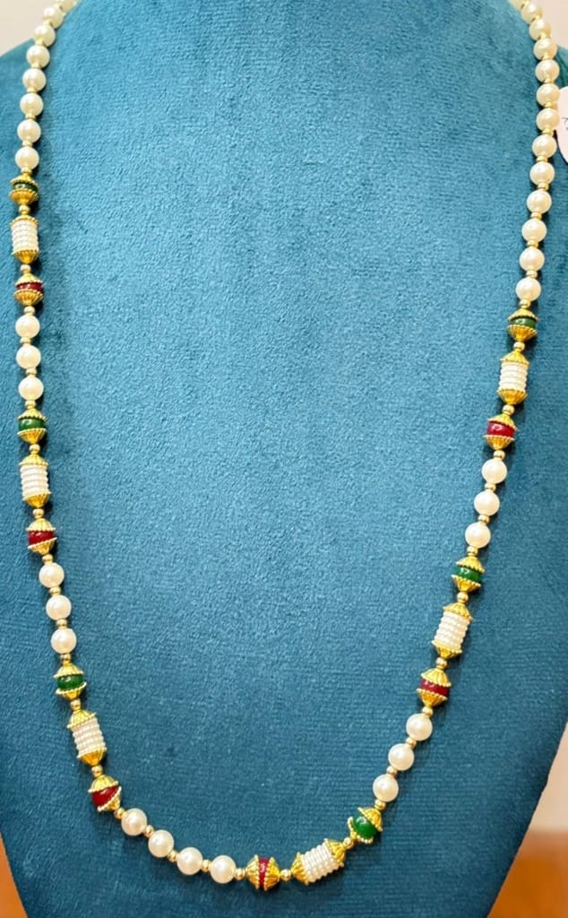 heavy look long size barati pearl jewelry with gold plated spacer accents view 2