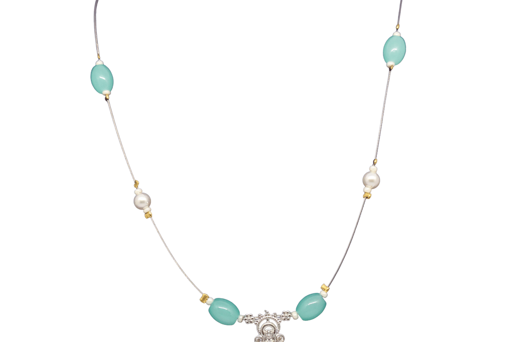 Elegant Turquoise Bead & Pearl Statement Pendant Necklace view 2