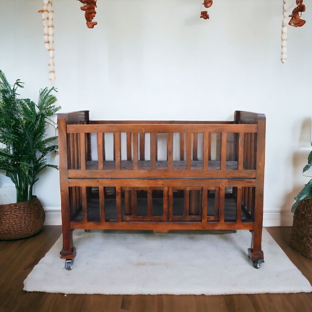 Nikhil Art Baby Wooden Cot, Convertible Baby Bed Cot with Lock Wheel Feature view 2
