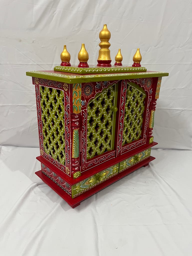 Wooden Pooja Mandir for Home Handcrafted Temple Design Ethnic Pooja Mandir for Living Room view 2