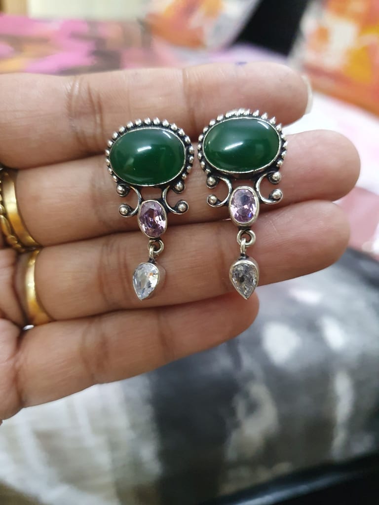 German Silver Oxidized Drop Earrings view 2