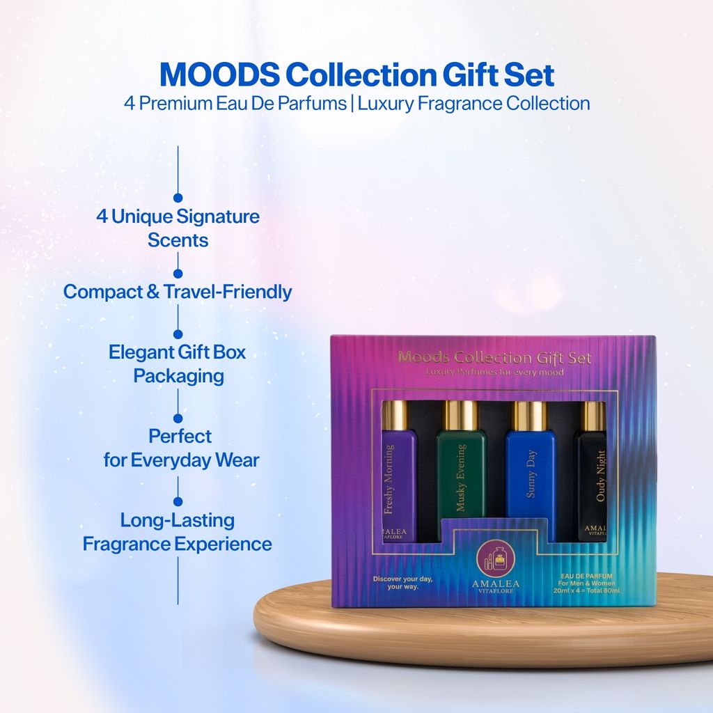 AMALEA VITAFLORE Moods Collection Gift Set for Men and Women – 20ml x 4 Eau de Parfum, Luxury Unisex Perfume Set with Fresh, Musky, Daytime & Nighttime Scents view 2