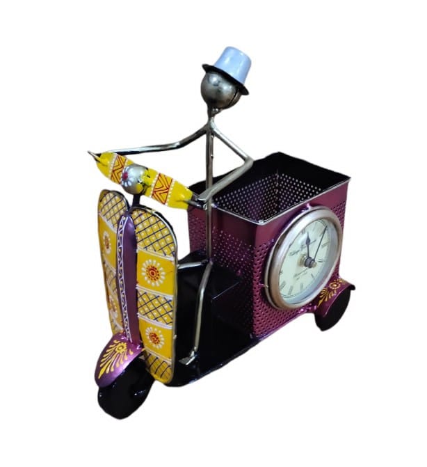 SHAMBHU HANDICRAFTS : ANTIQUE SCOOTER PEN HOLDER WITH CLOCK HOME AND OFFICE DECOR/ TABLE DECOR/DRAWING ROOM DECOR / GIFT ITEM view 2