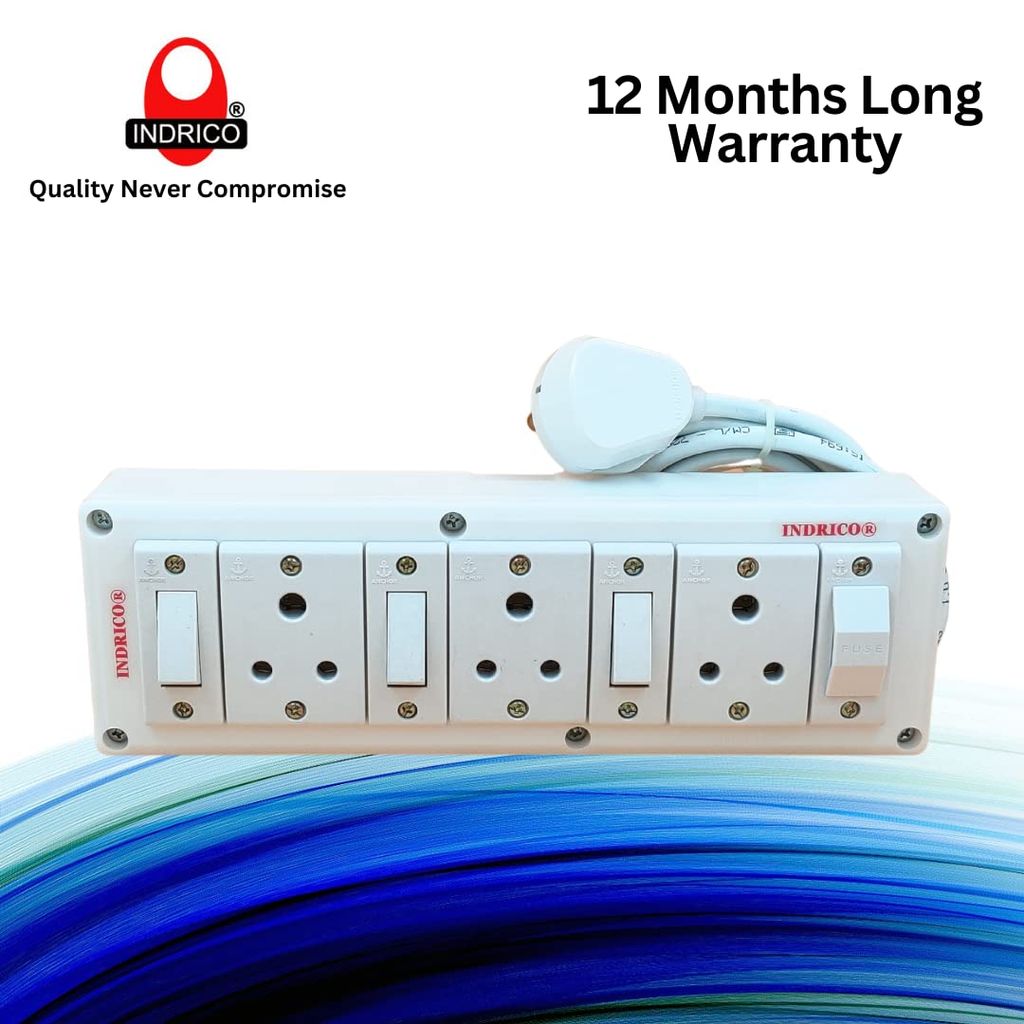 INDRICO Electrical Power Junction Box with Individual Switches Sockets, Long Wire Cable Wall fitting Board Electric Extension Multi Outlets Spike Guard PVC White Pack of 1 view 2