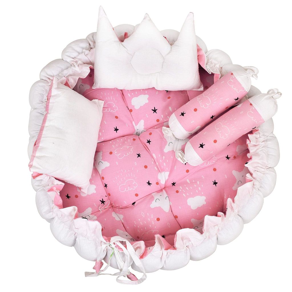 LOREM Multicolor 4 Pillows & Round Shape Cotton Baby Bed for 0-1 Year BB10 view 2