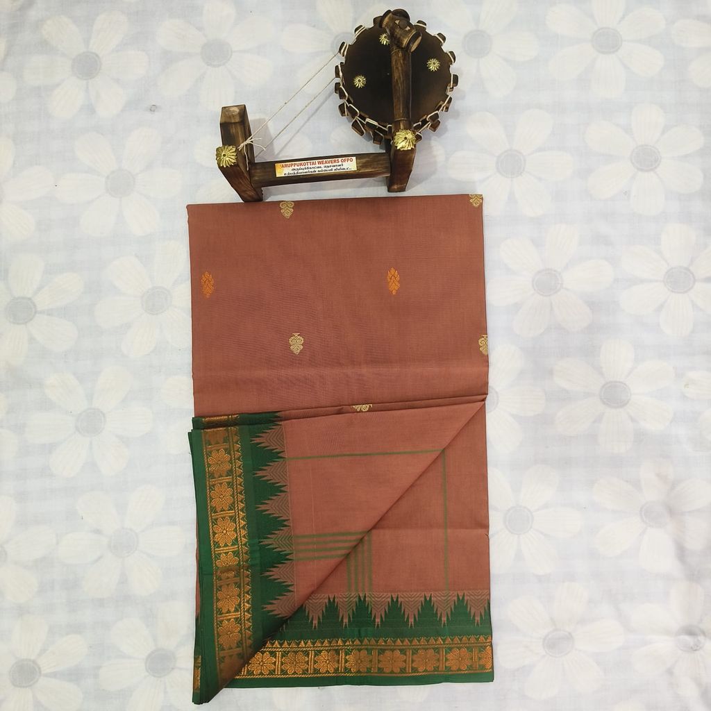 Cotton Saree without Blouse - Salmon Pink view 2