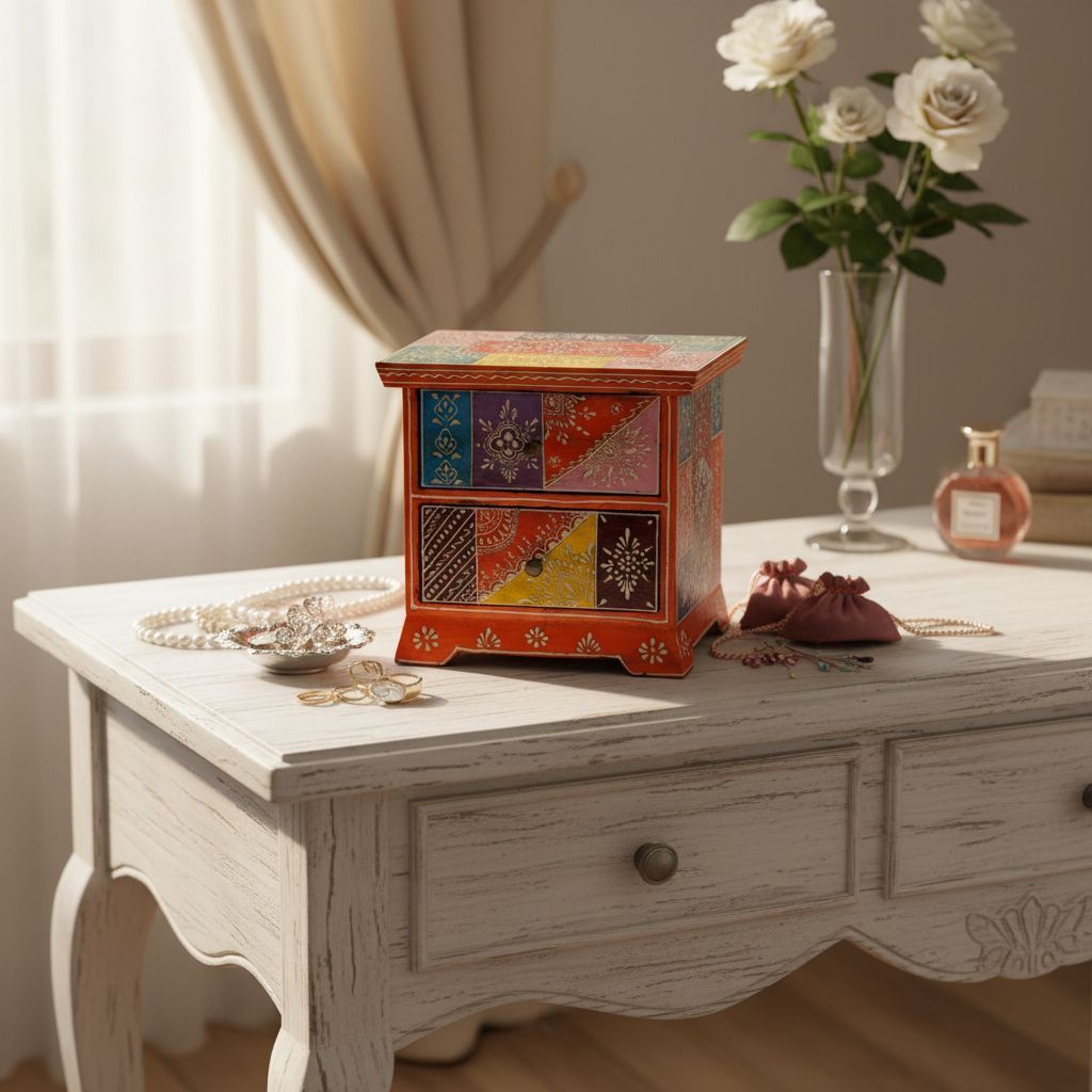 Wood Chest Drawer | Multicolor Desk, Orange Jewellery Decor view 2