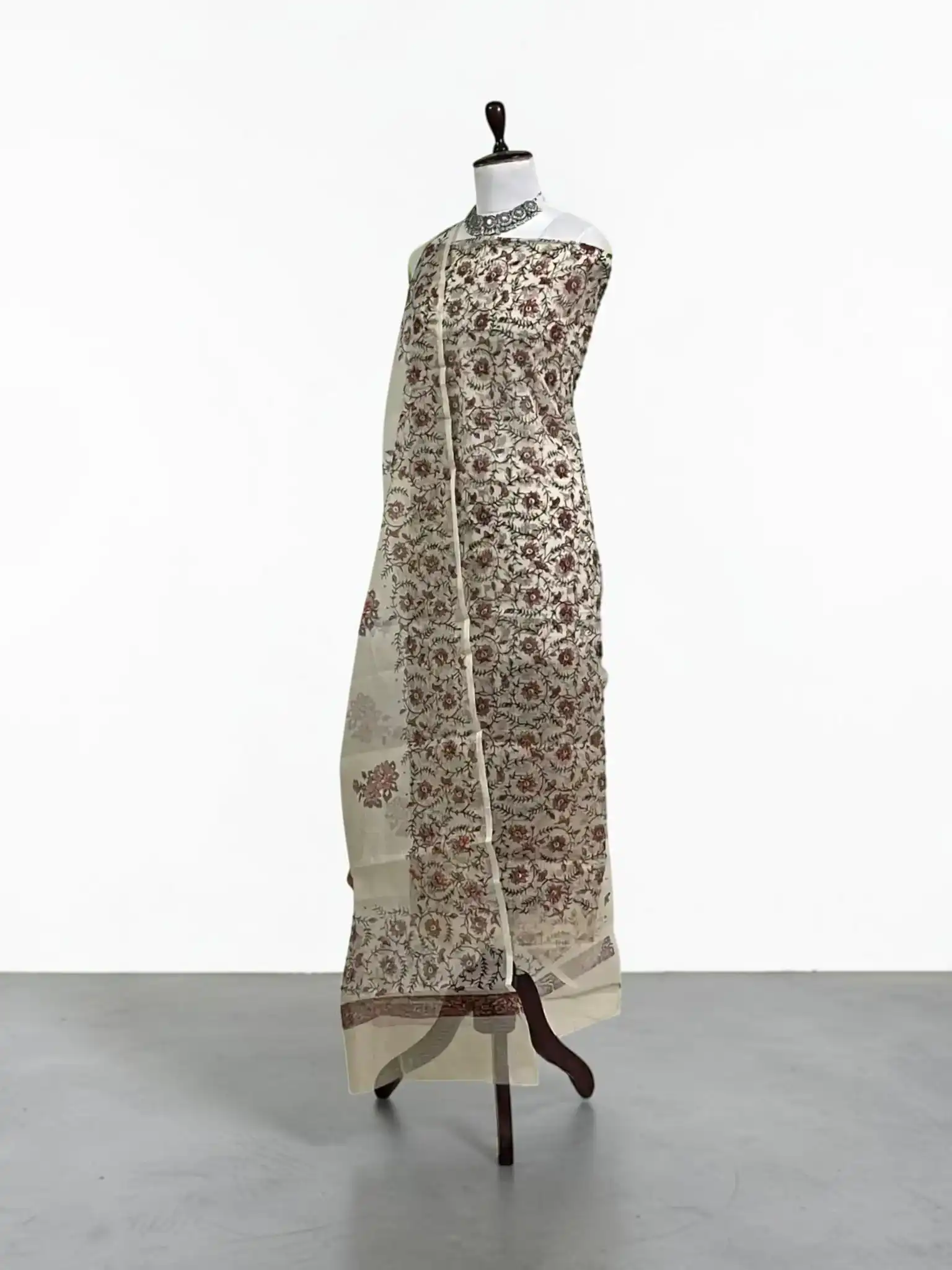 Handwoven Kota Doria Cotton Silk Dress Material with Hand Embroidery view 2