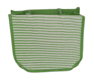 Green and White Striped Hand Embroidered Jute Bag view 2