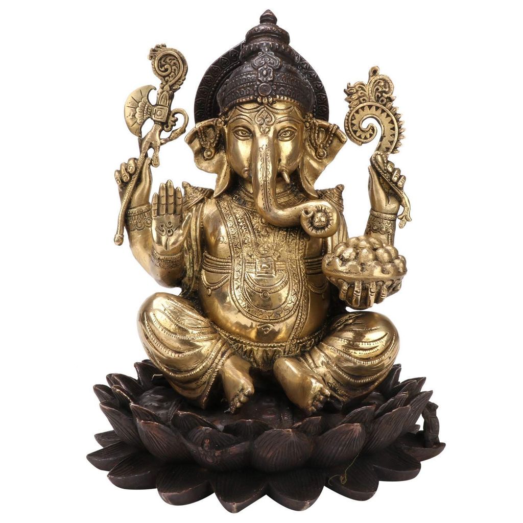 ARTVARKO Brass Idol Ganesha Large Size Ganpati Bhagwan Murti for Home Decor Height 11 Inch Gold and Black Color view 2