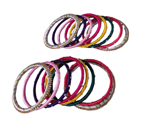 Set of 2, Multicolor Silk Thread Bangles with Stone Work view 2