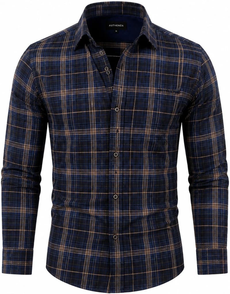 Enrich Fashion Factory Men's Navy Blue Checkered Casual Shirt view 2