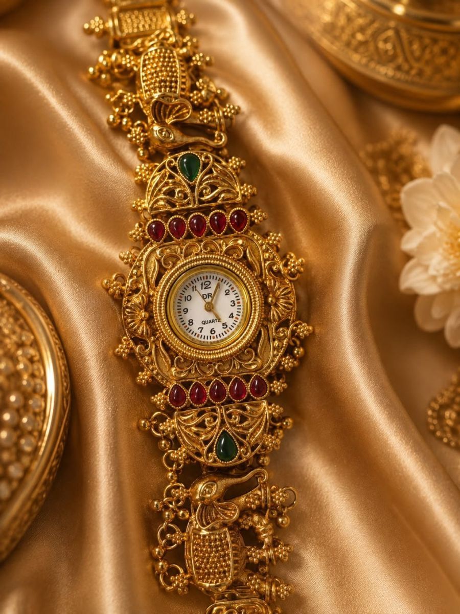 Ethnic Gold-Toned Elephant Motif Quartz Women's Watch view 2