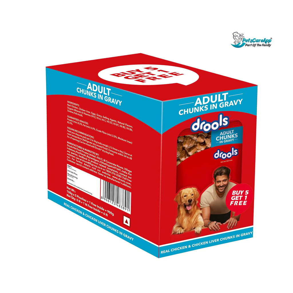 Drools Adult Wet Dog Food, Real Chicken and Chicken Liver Chunks in Gravy 0.9Kg (150g x6) view 2