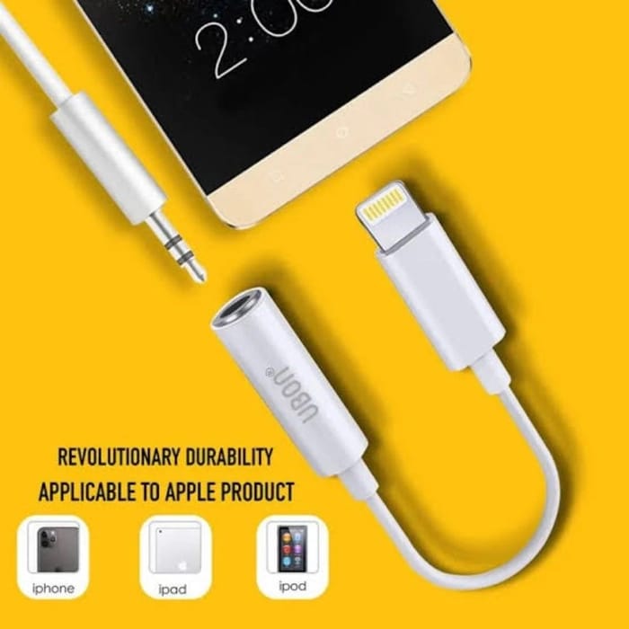 UBON 3.5mm Jack Audio Adapter for iPhone 14 13 12 11 Pro Max XR XS X 8 7 Plus SE 2020/2016, iPad iPod - White view 2
