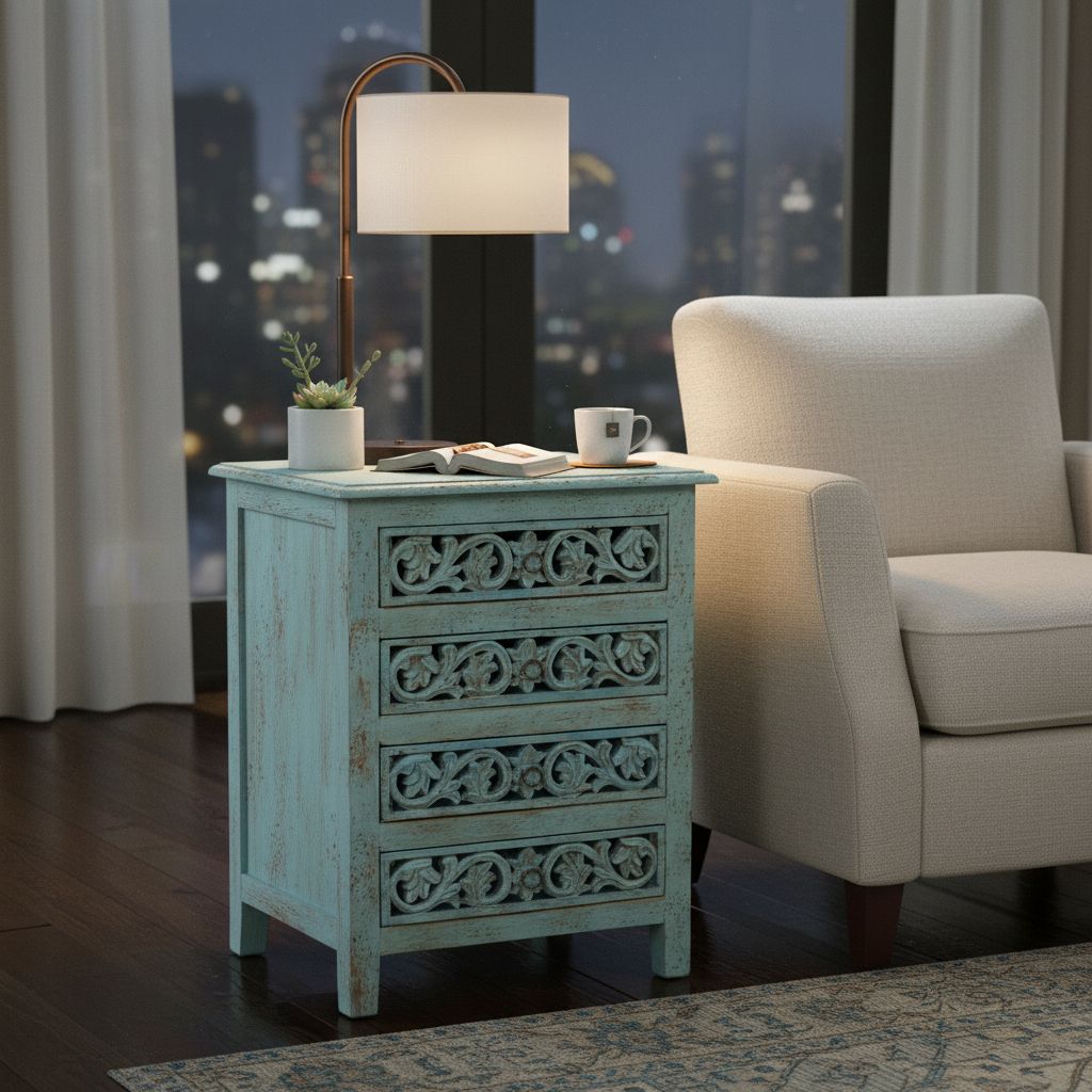 Handicraft Carved Nightstand, Wooden Stoarge Sideboard, Home Decors Storage Nightstand view 2