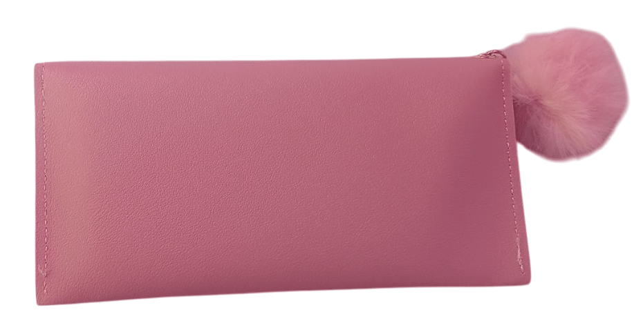 Women's Pink Faux Leather Wallet with Fur Ball Key Chain view 2