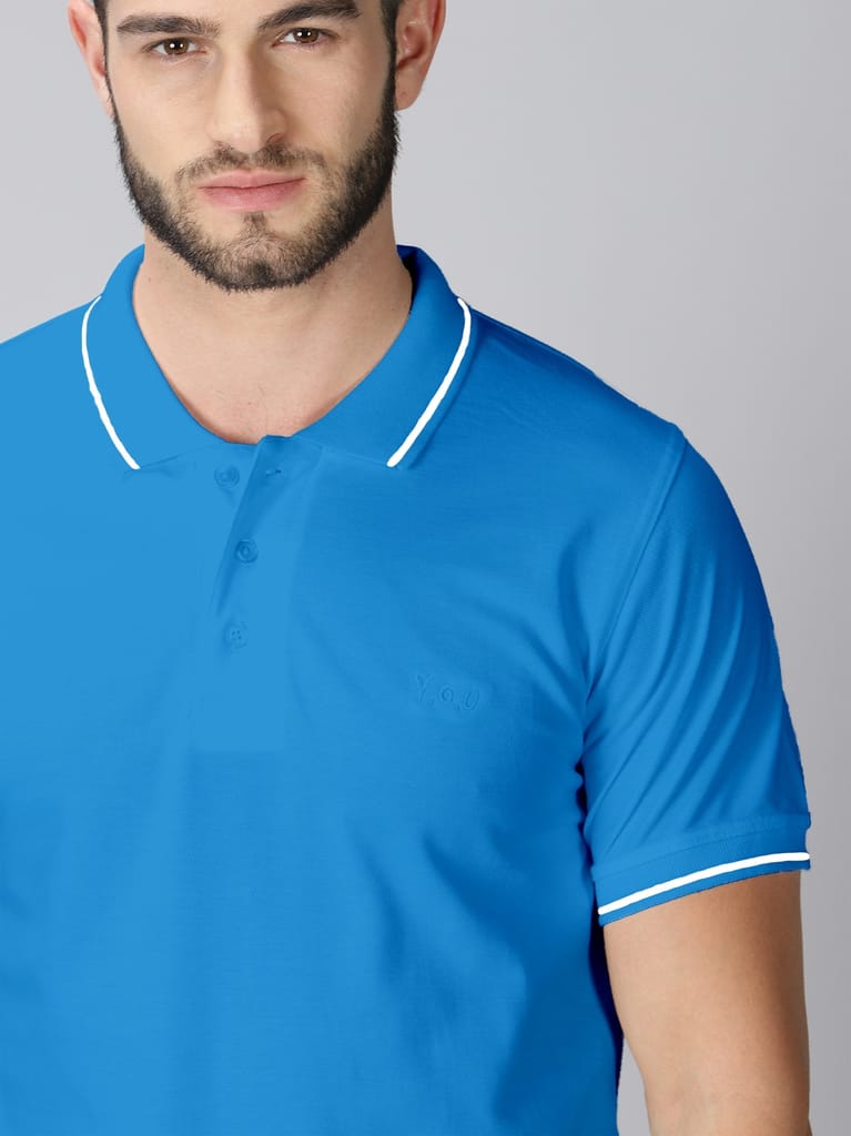 Pure Cotton Sky Blue Solid Polo view 2