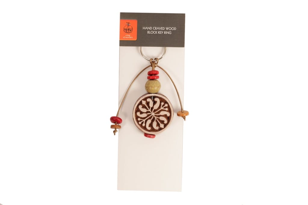 Hand Carved Wooden Keyring Vintage Floral view 2