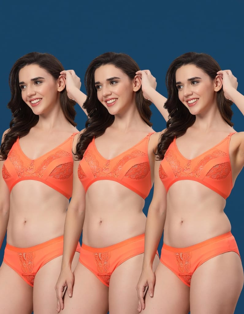 ADORNSTAR Bra Panty Set Sexy Lingerie Set for Women Pack of 3 Peach view 2